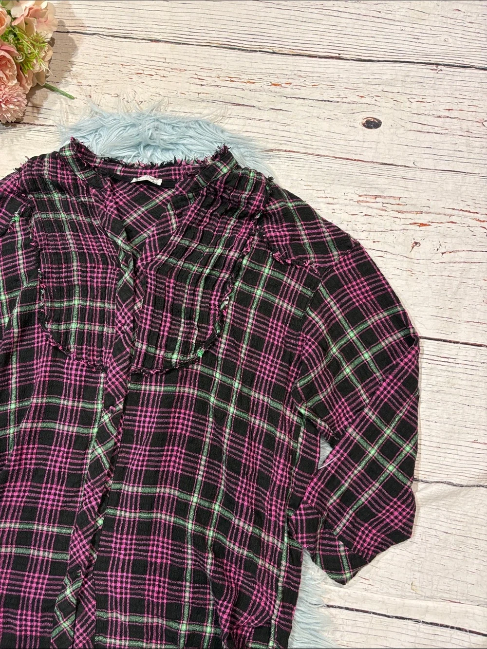 Intimately Free People Plaid About You Sleep Oversized Button Down Pajama Top
